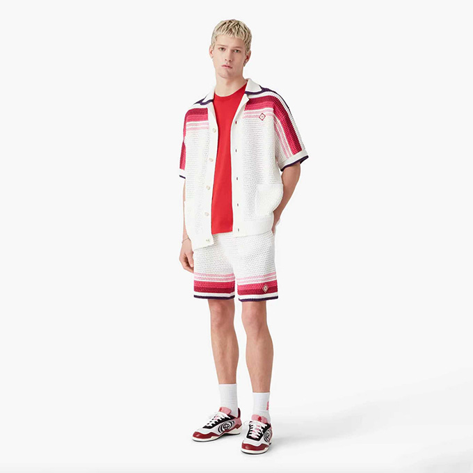 casablanca gradient stripe crochet knit camp collar short sleeve shirt & shorts